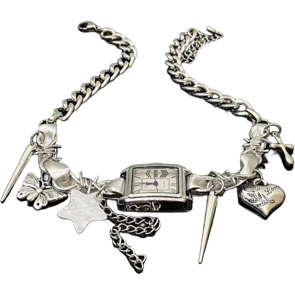 Wind Watch Necklace Titanium Chain Punk Vintage Rivet Choker for Women